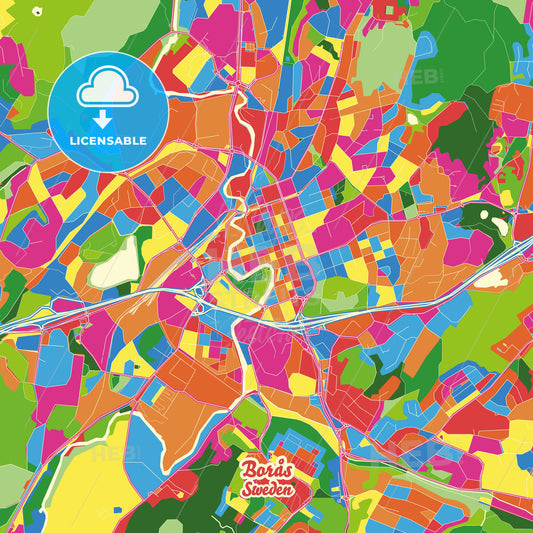 Borås, Sweden Crazy Colorful Street Map Poster Template - HEBSTREITS Sketches