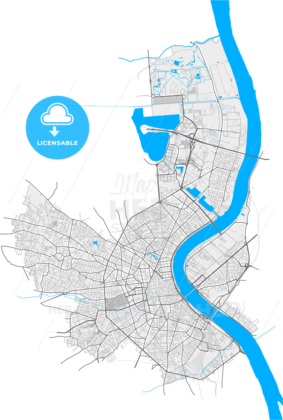 Bordeaux, Gironde, France, high quality vector map