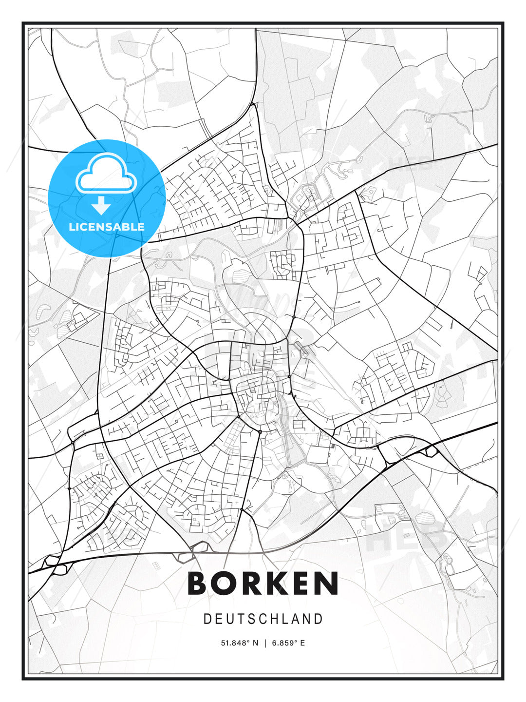 Borken, Germany, Modern Print Template in Various Formats - HEBSTREITS Sketches