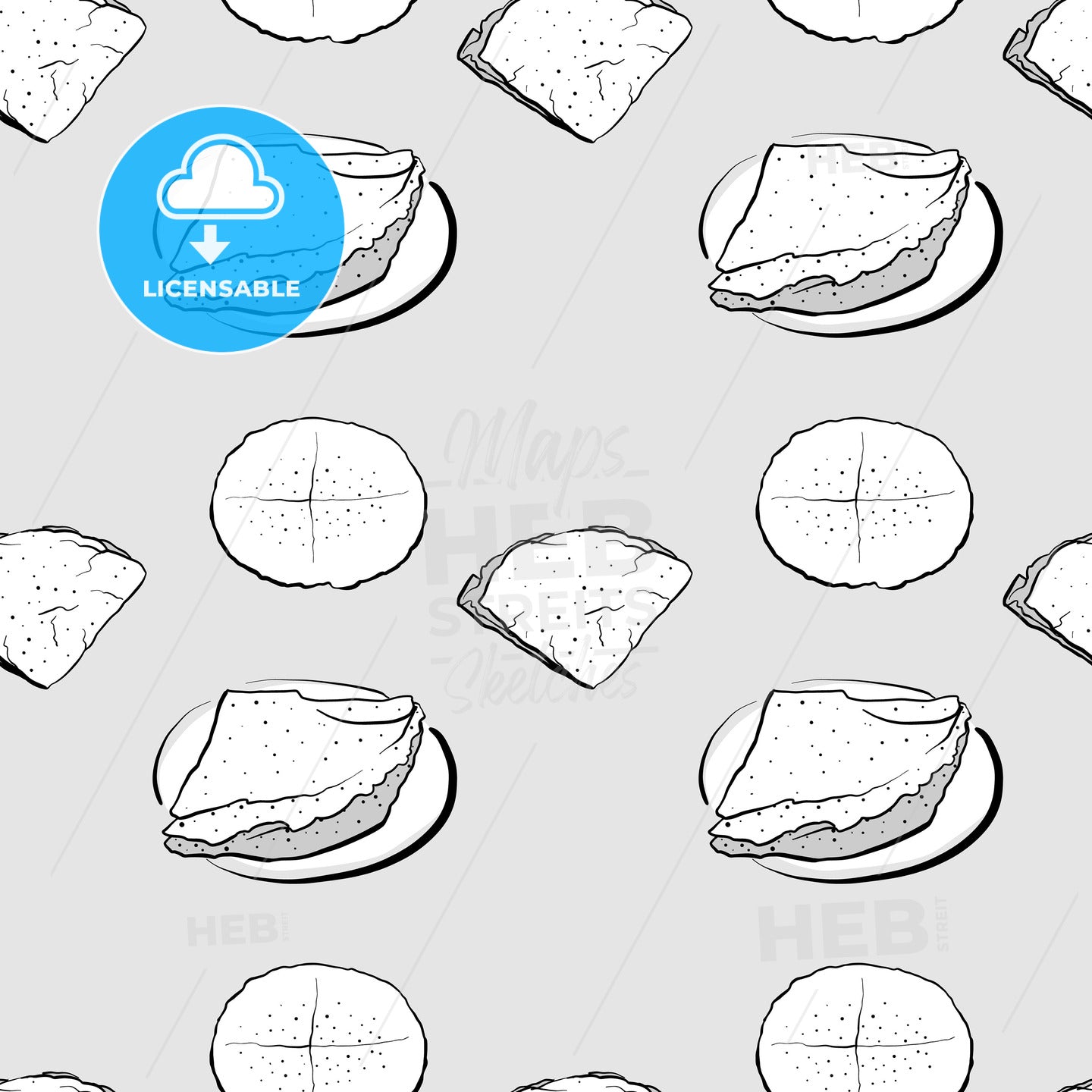 Borlengo seamless pattern greyscale drawing – instant download