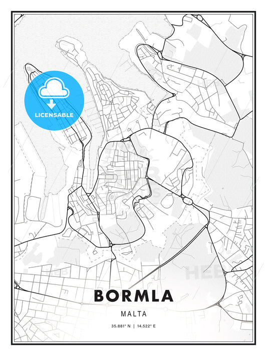 Bormla, Malta, Modern Print Template in Various Formats - HEBSTREITS Sketches