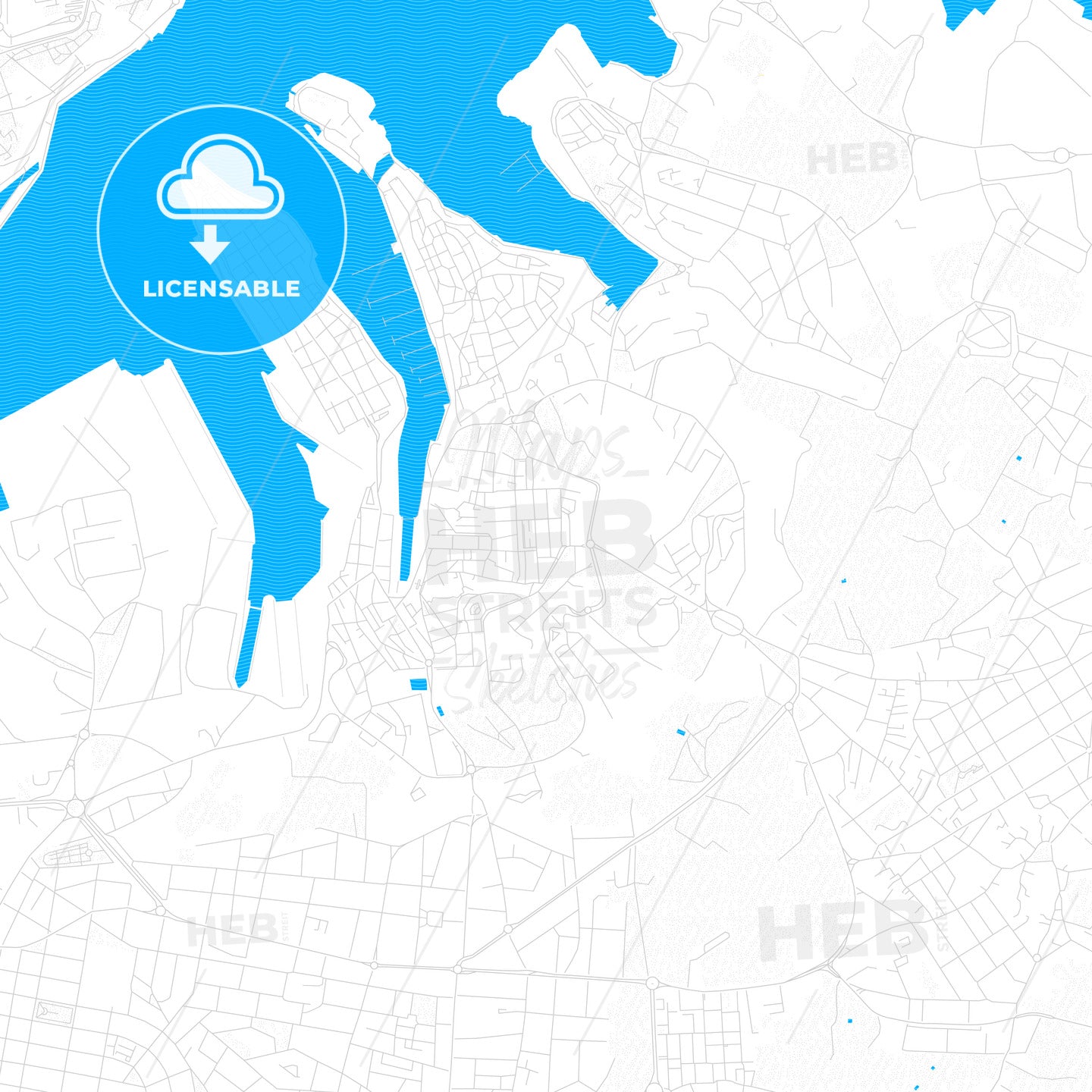 Bormla, Malta PDF vector map with water in focus