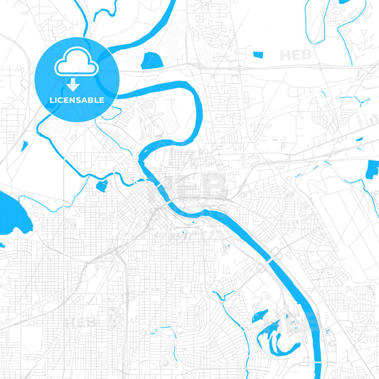 Bossier City, Louisiana, United States, PDF vector map with water in focus