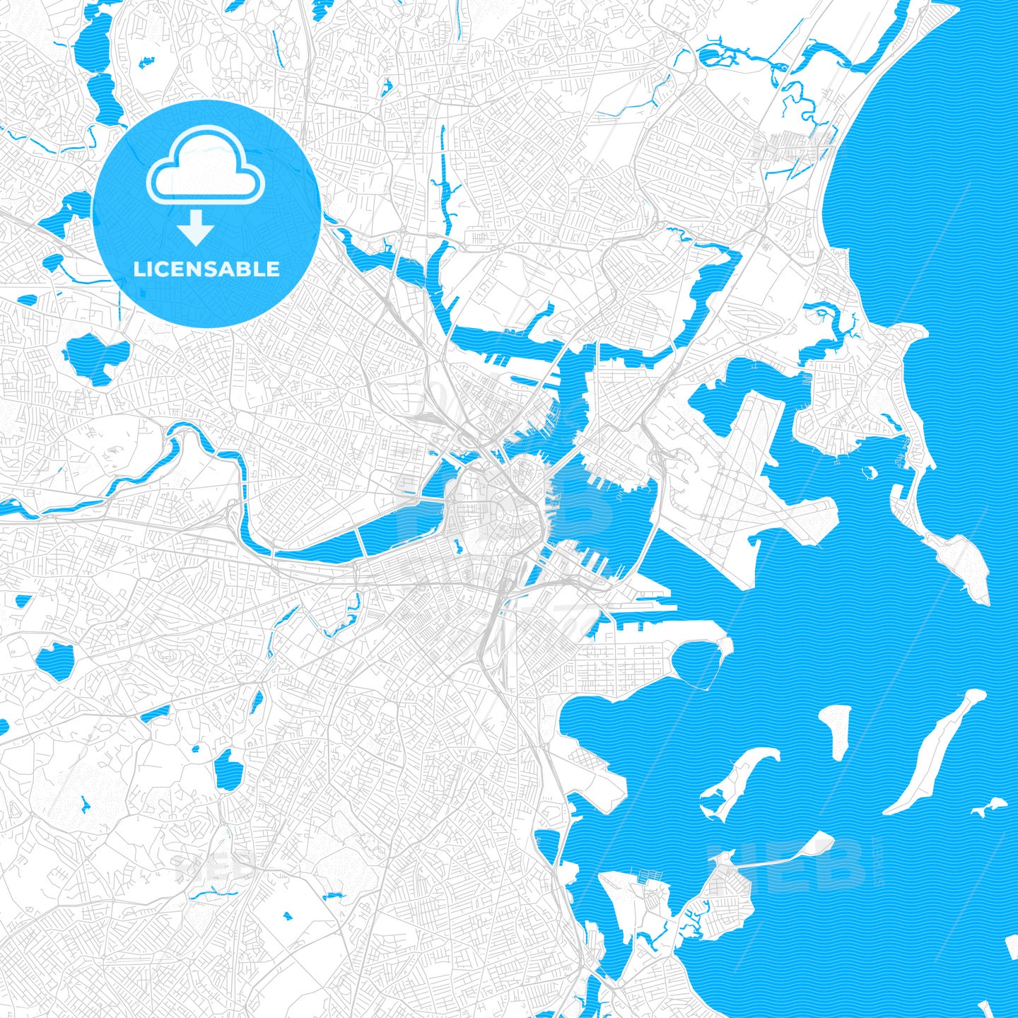 Boston, Massachusetts, United States, PDF vector map with water in focus