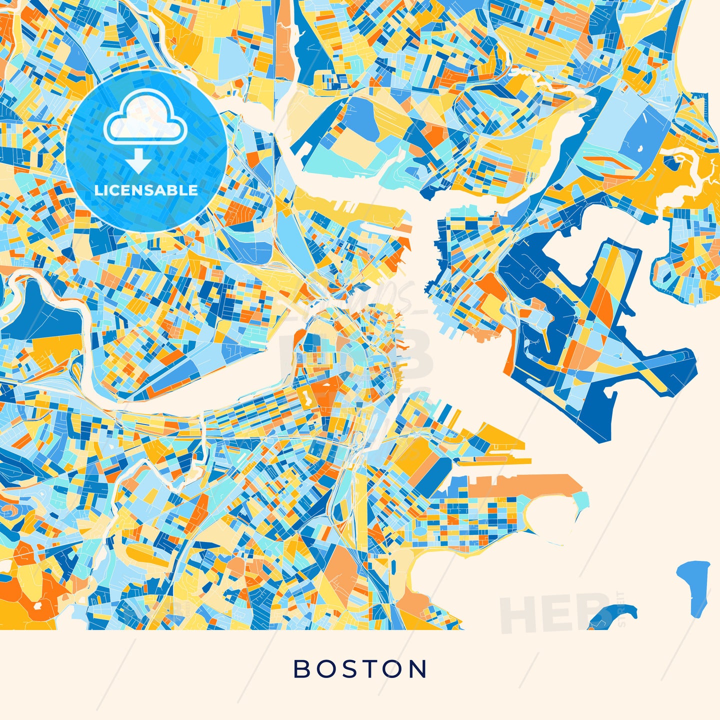 Boston colorful map poster template