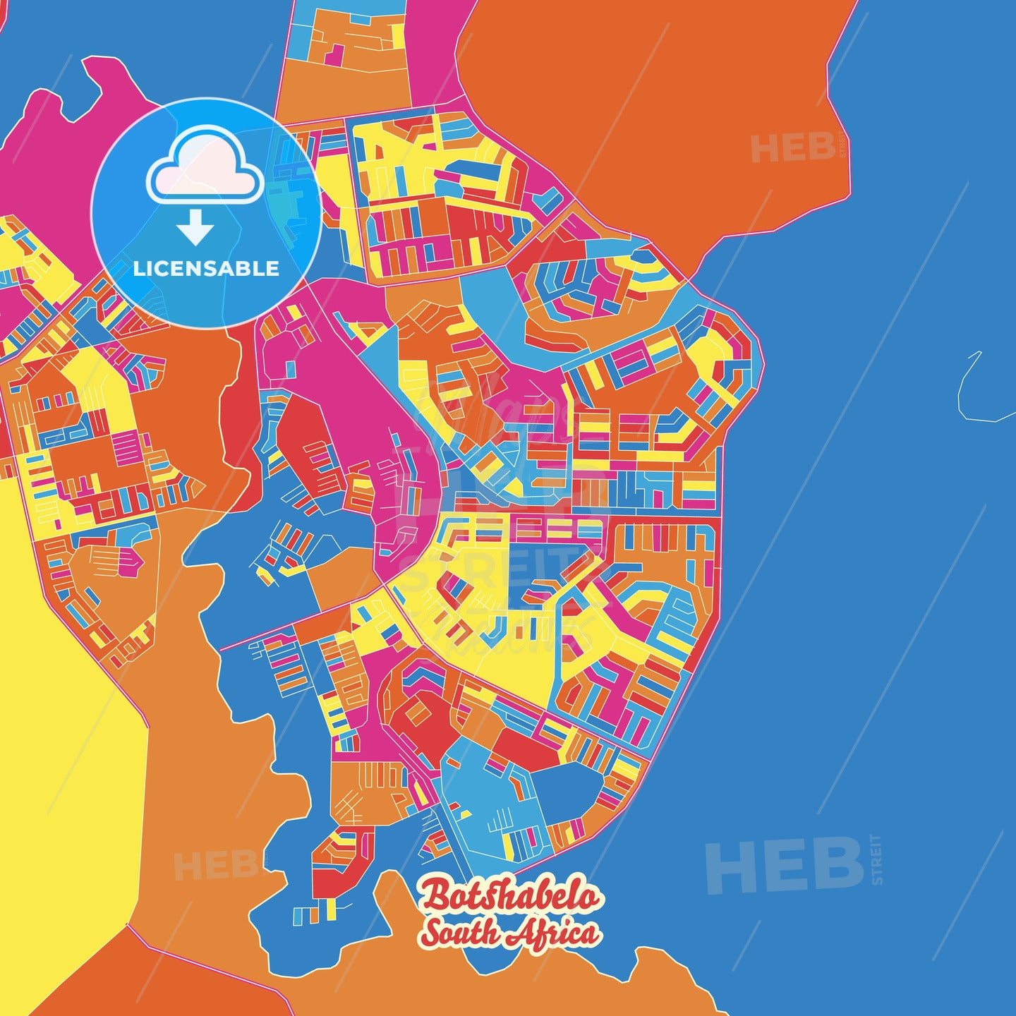 Botshabelo, South Africa Crazy Colorful Street Map Poster Template - HEBSTREITS Sketches