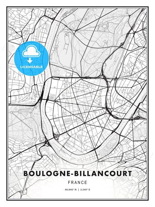 Boulogne-Billancourt, France, Modern Print Template in Various Formats - HEBSTREITS Sketches