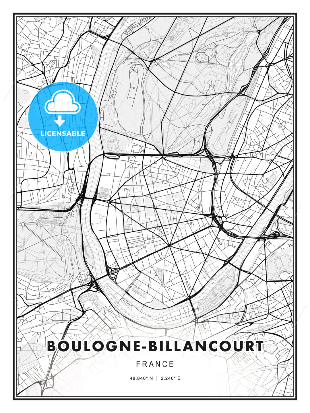 Boulogne-Billancourt, France, Modern Print Template in Various Formats - HEBSTREITS Sketches