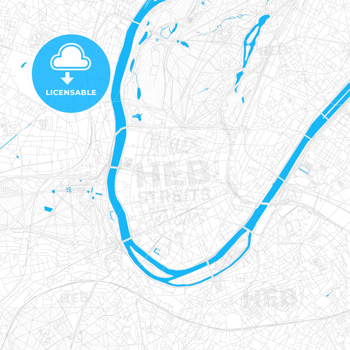 Boulogne-Billancourt, France PDF vector map with water in focus