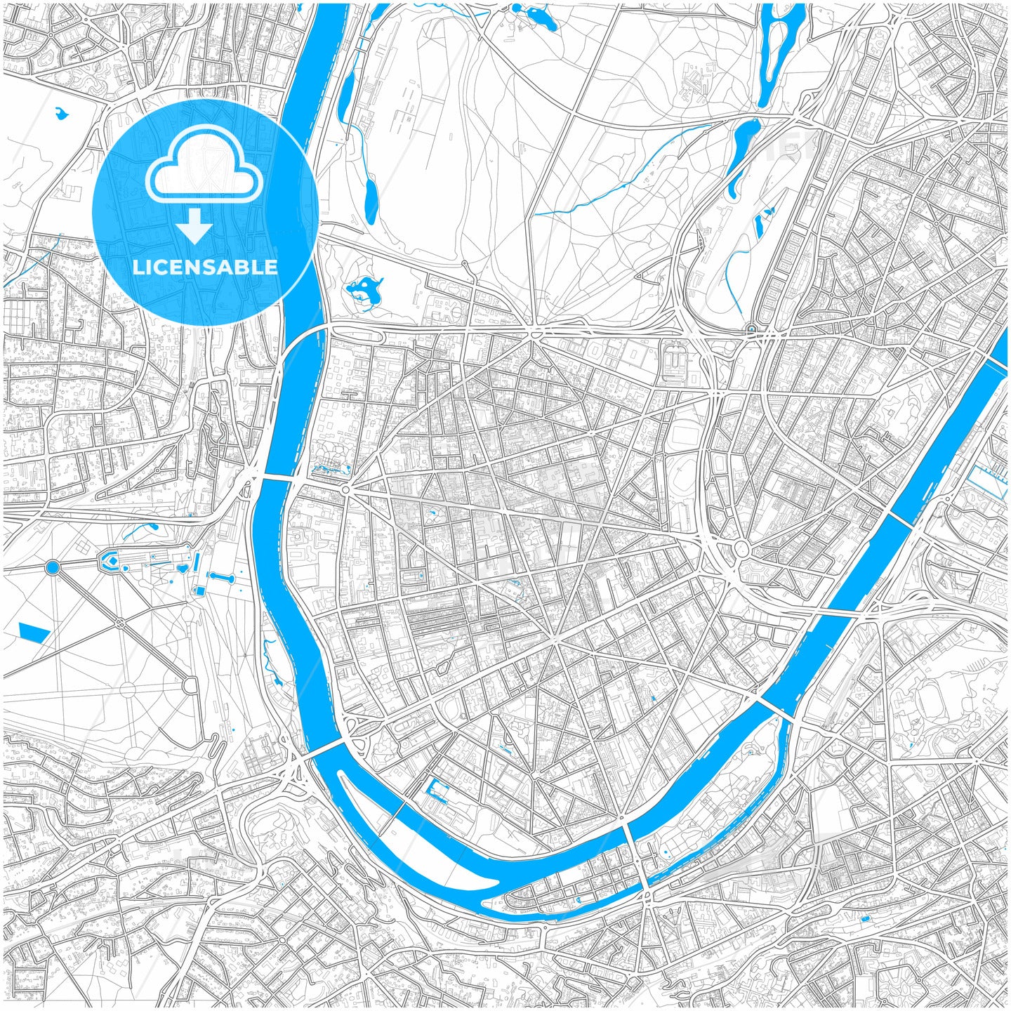 Boulogne-Billancourt, Hauts-de-Seine, France, city map with high quality roads.