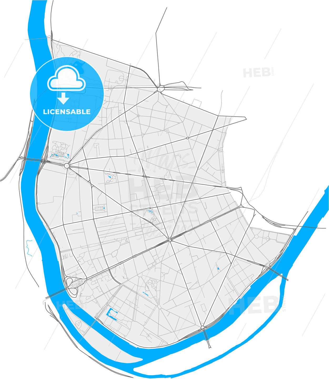 Boulogne-Billancourt, Hauts-de-Seine, France, high quality vector map