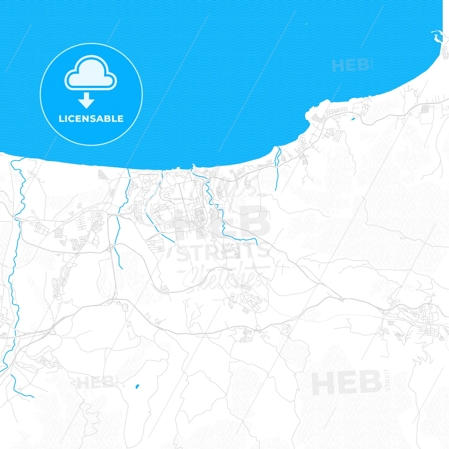 Boumerdas, Algeria PDF vector map with water in focus