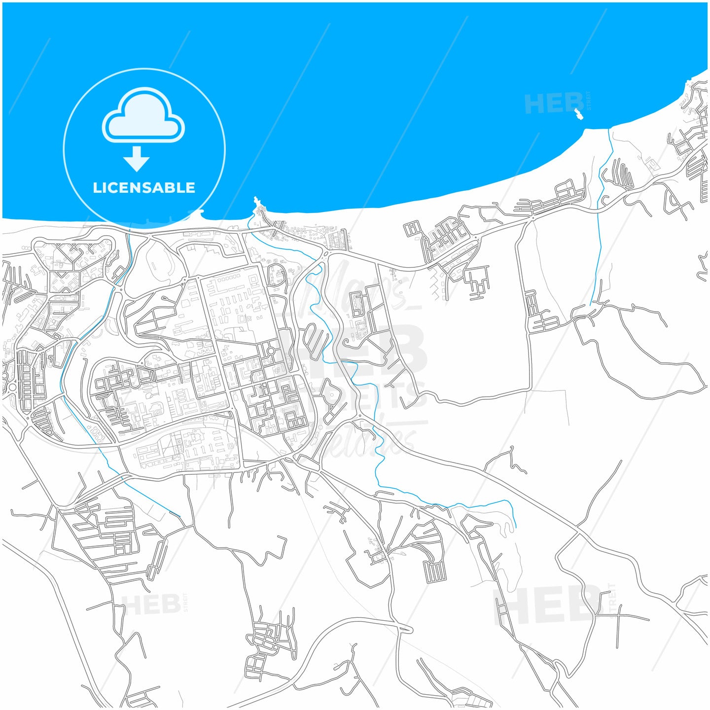 Boumerdas, Algeria, city map with high quality roads.