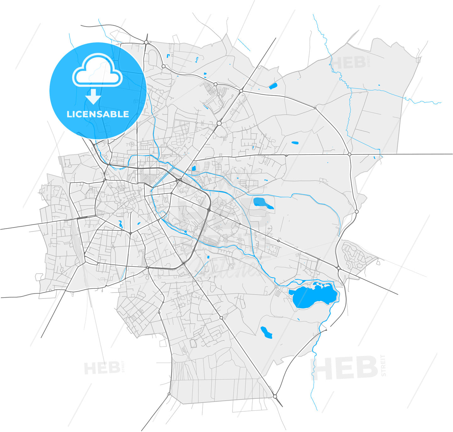 Bourg-en-Bresse, Ain, France, high quality vector map