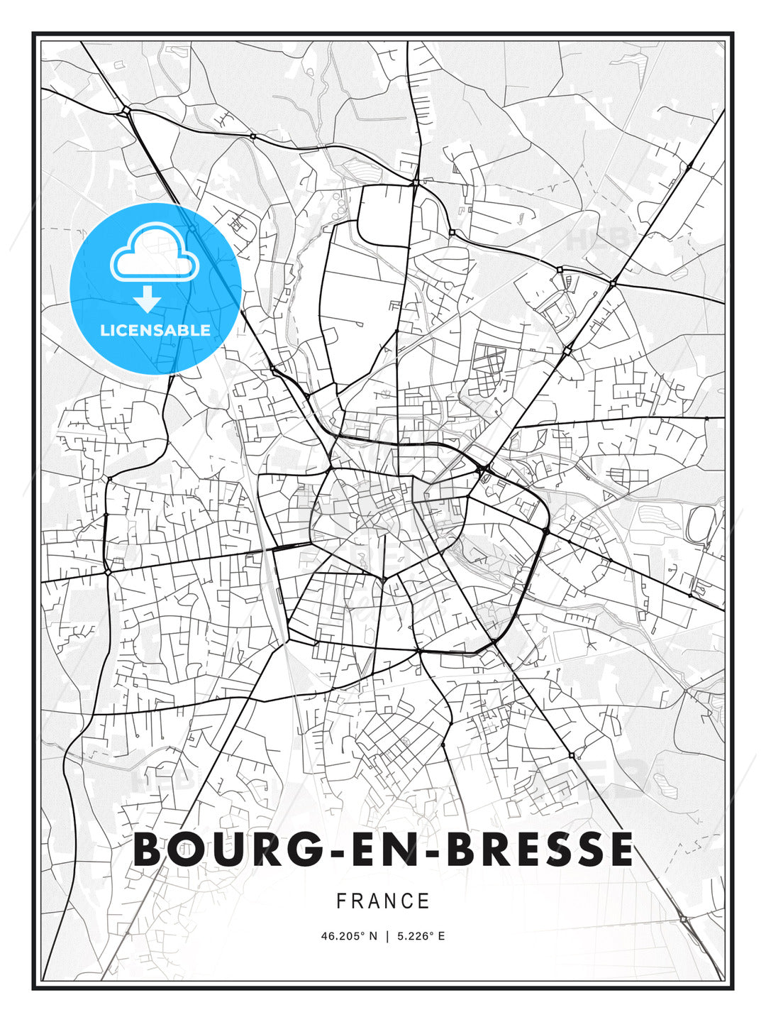 Bourg-en-Bresse, France, Modern Print Template in Various Formats - HEBSTREITS Sketches