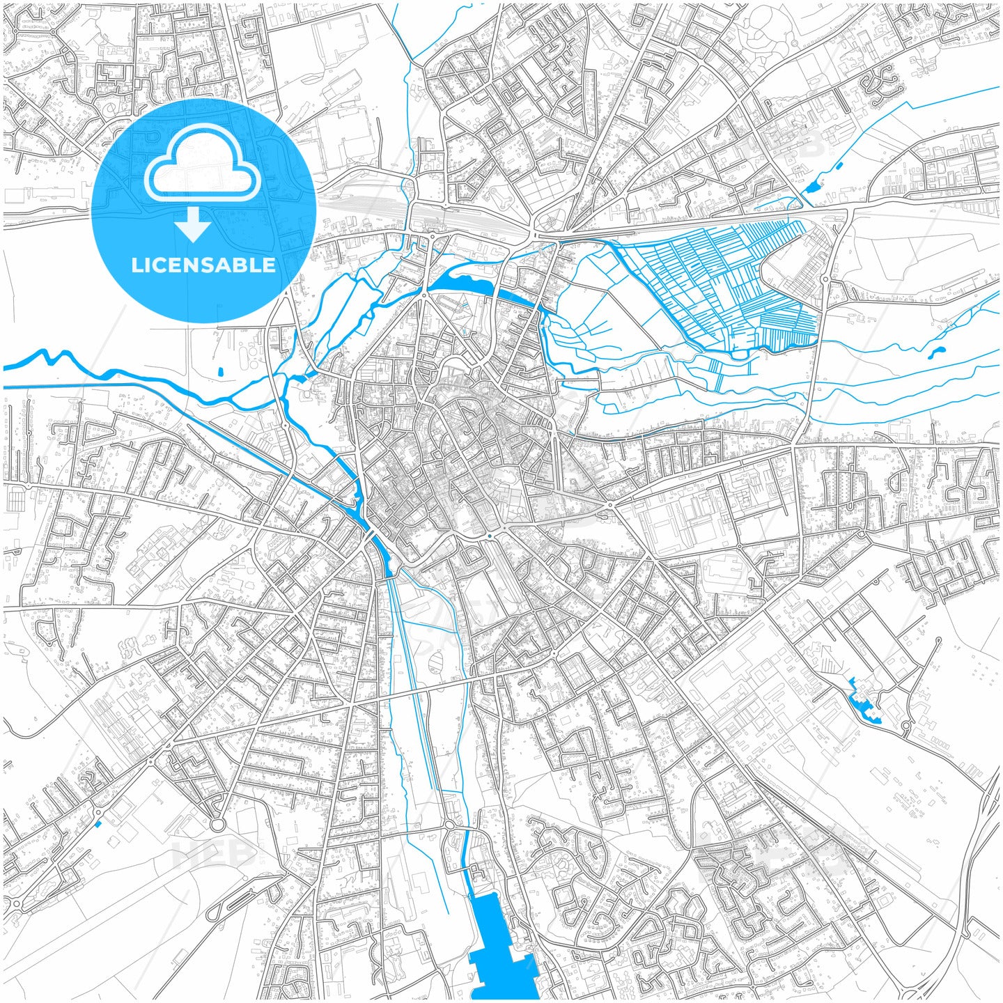 Bourges, Cher, France, city map with high quality roads.