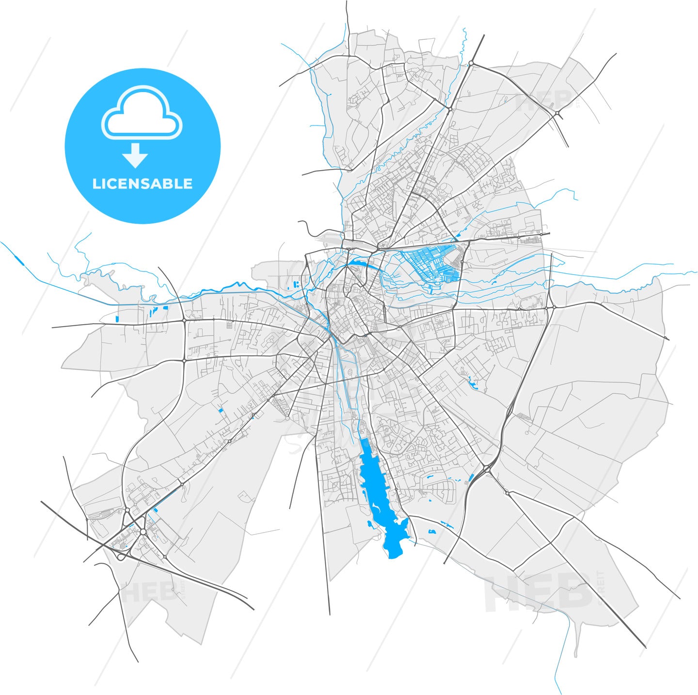 Bourges, Cher, France, high quality vector map