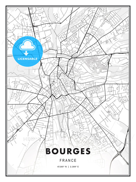 Bourges, France, Modern Print Template in Various Formats - HEBSTREITS Sketches