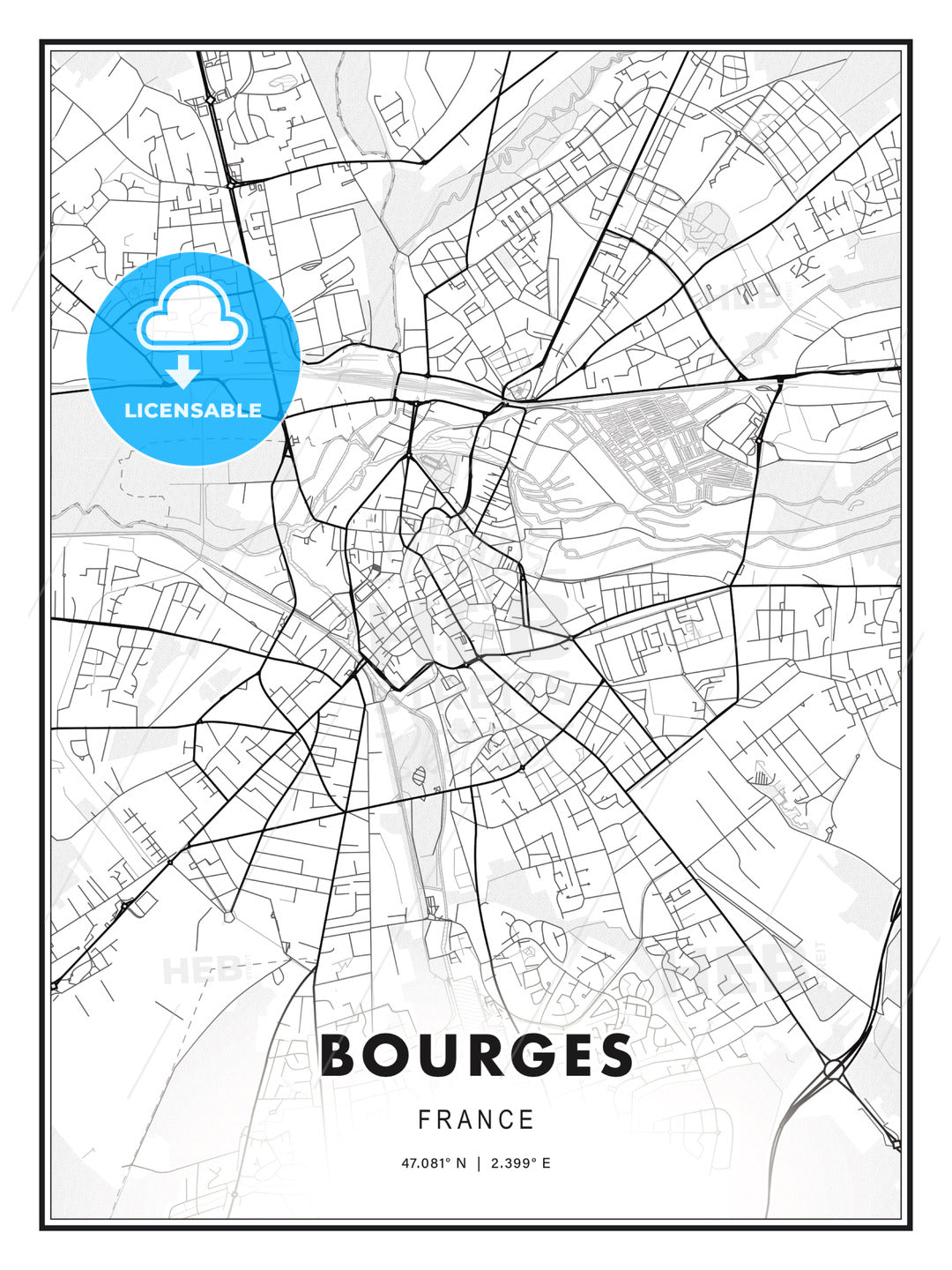 Bourges, France, Modern Print Template in Various Formats - HEBSTREITS Sketches