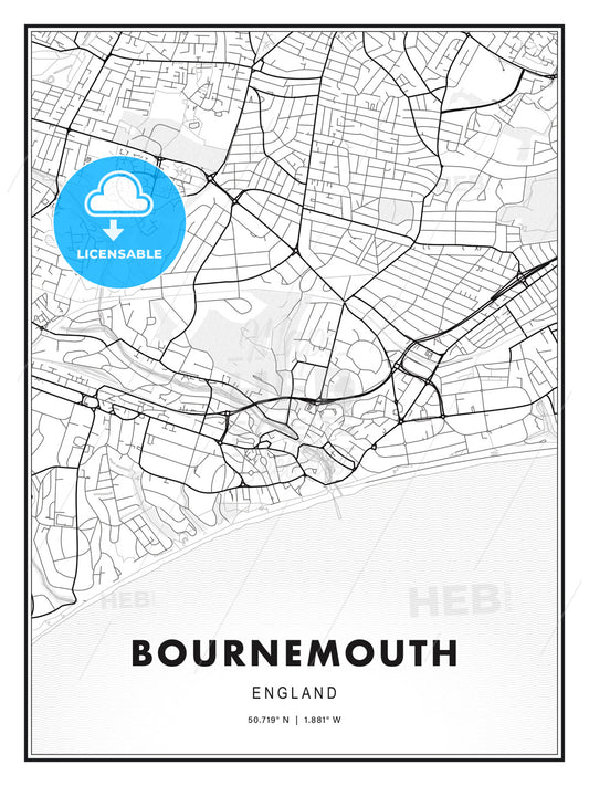 Bournemouth, England, Modern Print Template in Various Formats - HEBSTREITS Sketches