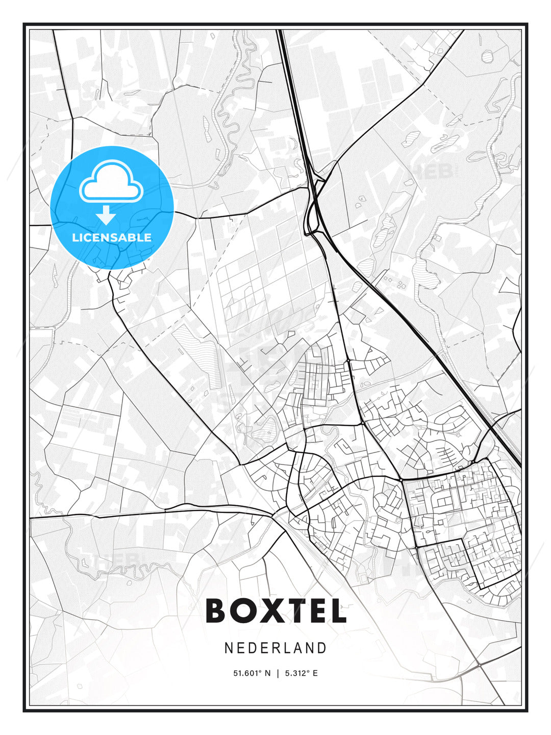 Boxtel, Netherlands, Modern Print Template in Various Formats - HEBSTREITS Sketches