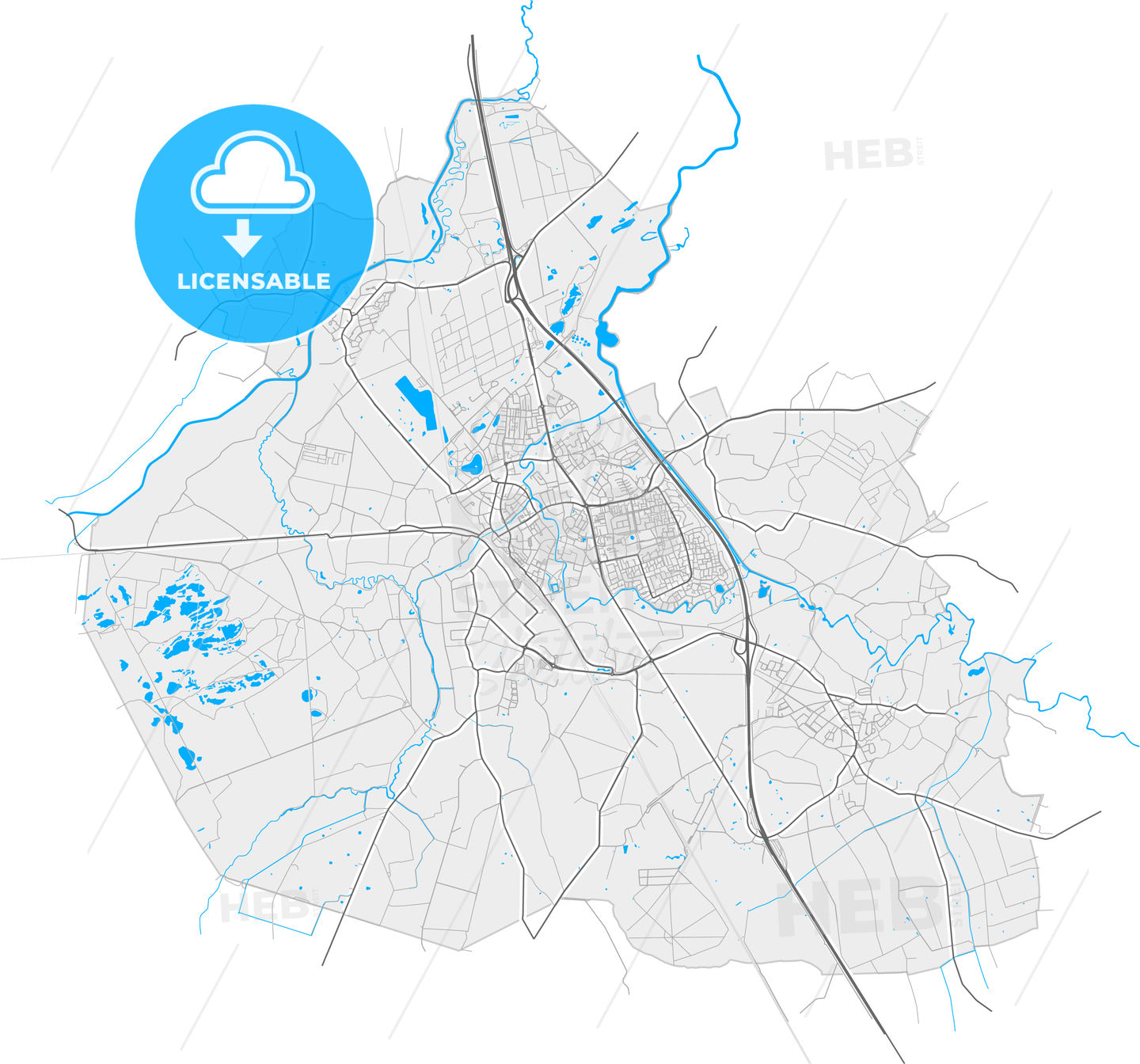 Boxtel, North Brabant, Netherlands, high quality vector map