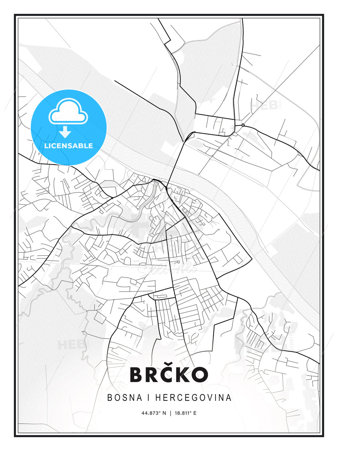 Brčko, Bosnia and Herzegovina, Modern Print Template in Various Formats - HEBSTREITS Sketches