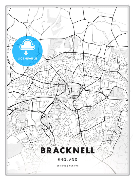Bracknell, England, Modern Print Template in Various Formats - HEBSTREITS Sketches