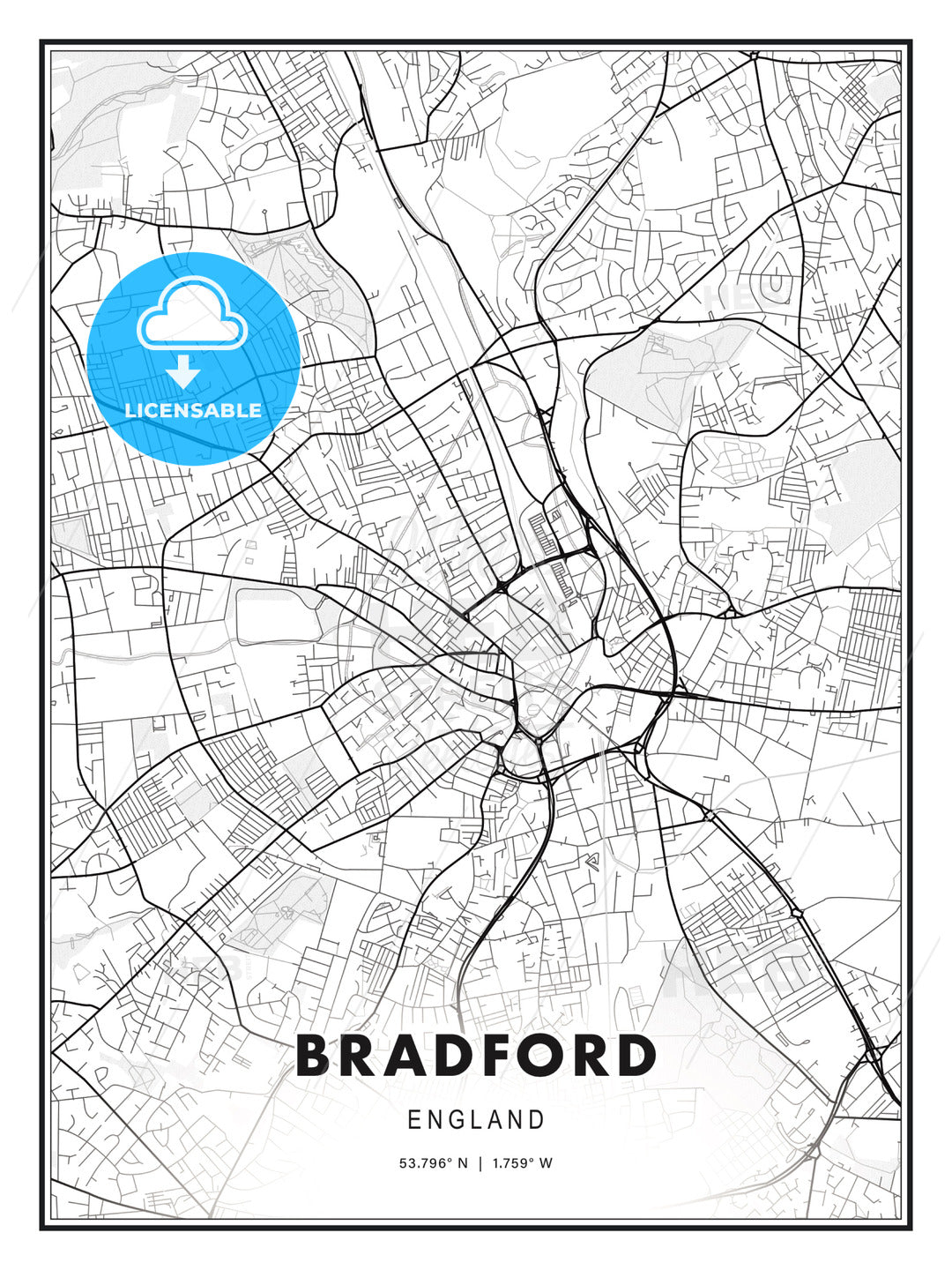 Bradford, England, Modern Print Template in Various Formats - HEBSTREITS Sketches