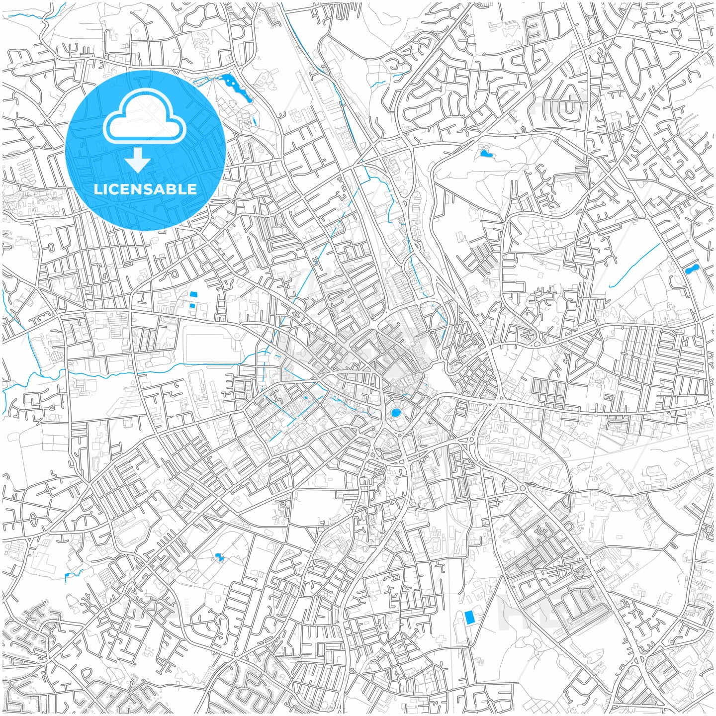 Bradford, Yorkshire and the Humber, England, city map with high quality roads.