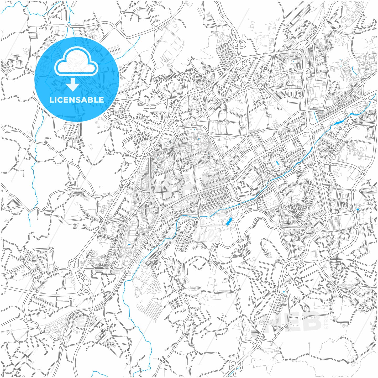 Braga, Braga, Portugal, city map with high quality roads.