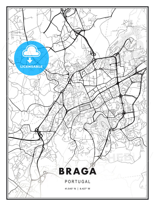 Braga, Portugal, Modern Print Template in Various Formats - HEBSTREITS Sketches