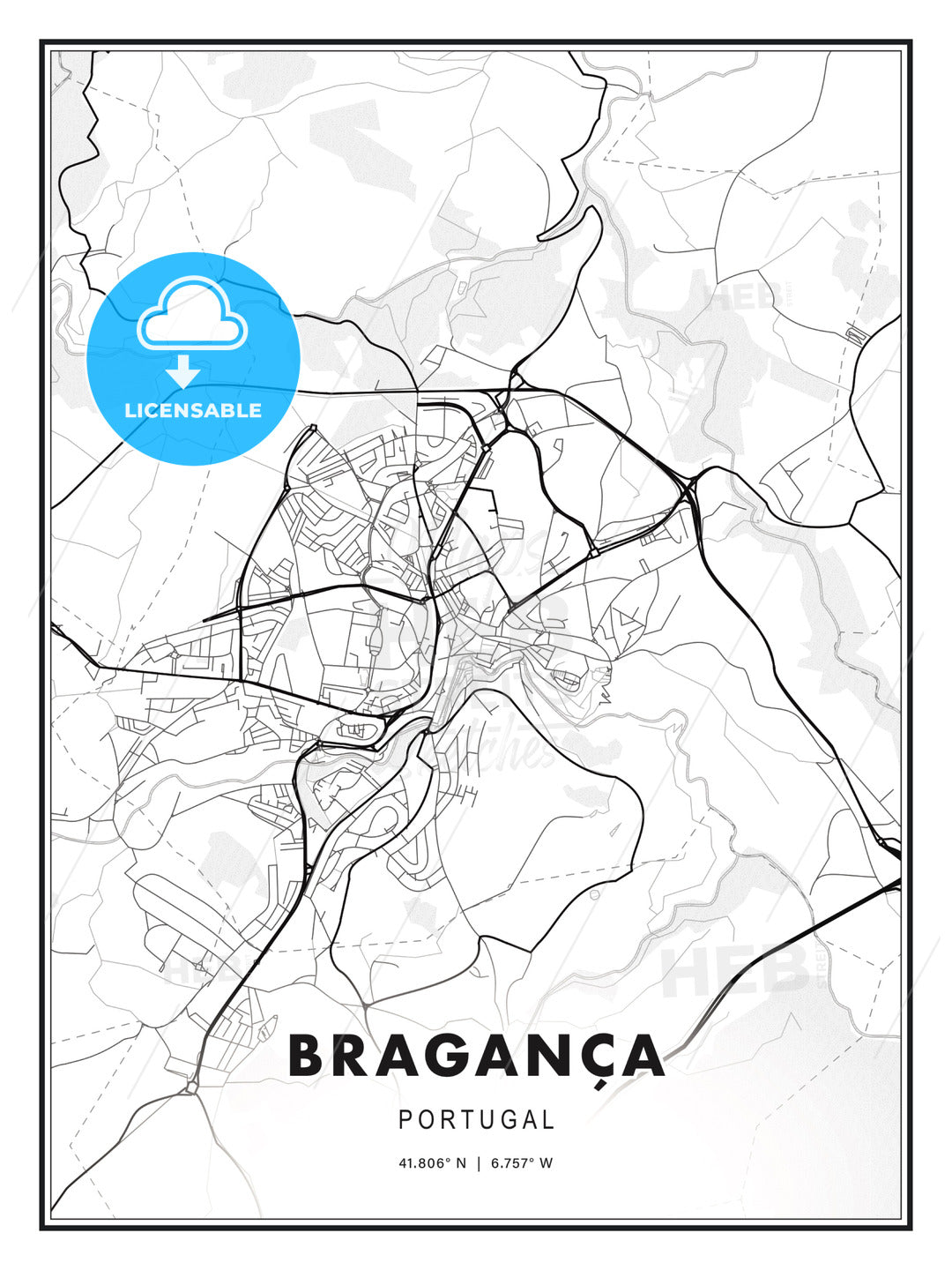 Bragança, Portugal, Modern Print Template in Various Formats - HEBSTREITS Sketches