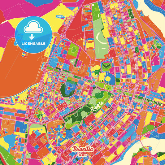 Brasilia, Brazil Crazy Colorful Street Map Poster Template - HEBSTREITS Sketches