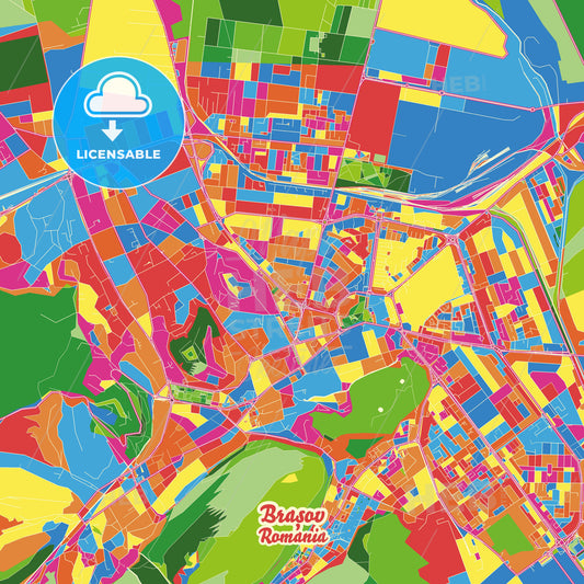 Brașov, Romania Crazy Colorful Street Map Poster Template - HEBSTREITS Sketches