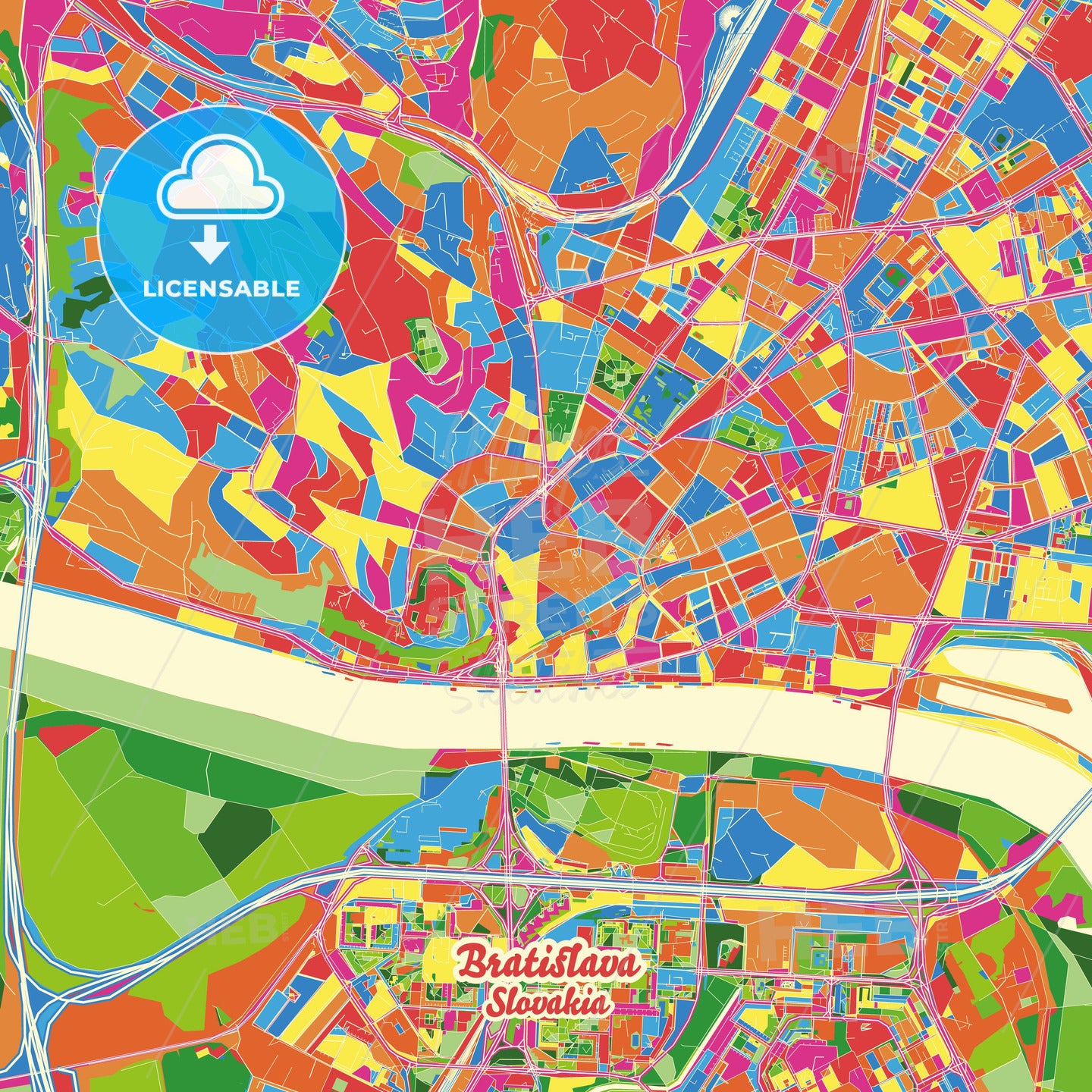 Bratislava, Slovakia Crazy Colorful Street Map Poster Template - HEBSTREITS Sketches