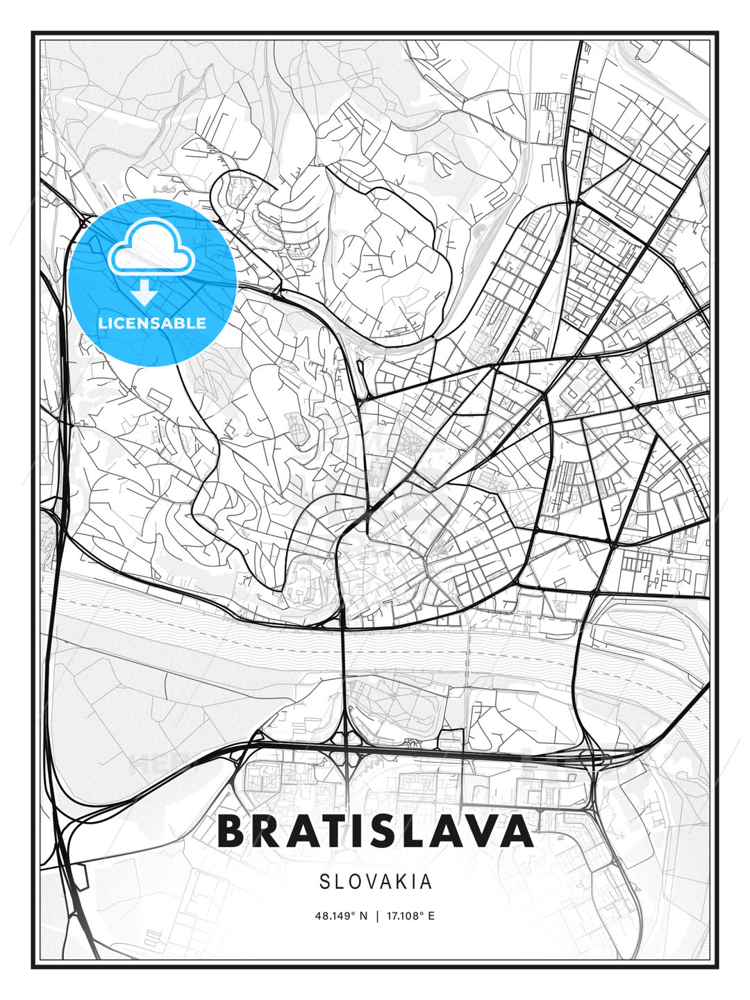Bratislava, Slovakia, Modern Print Template in Various Formats - HEBSTREITS Sketches