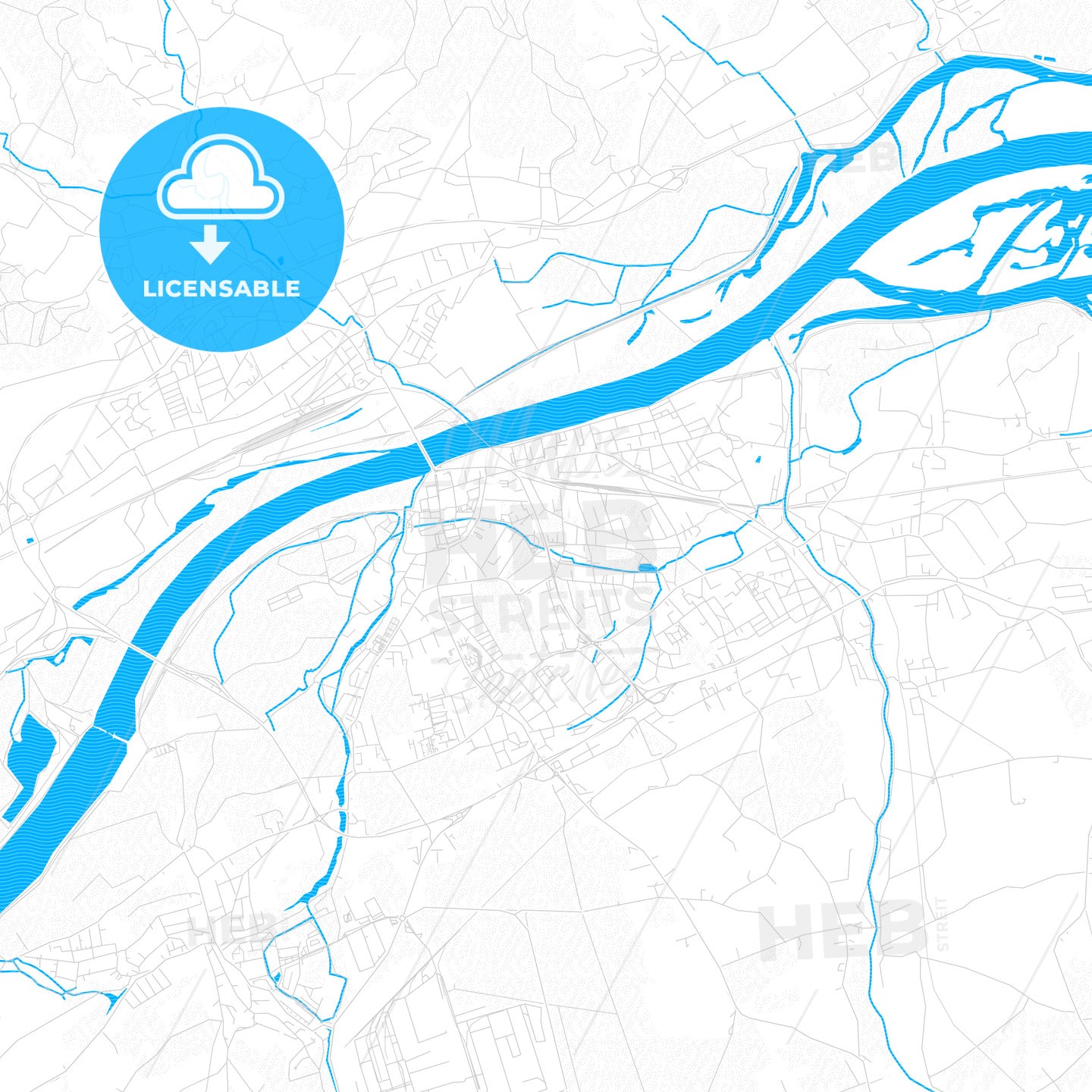 Braunau am Inn, Austria PDF vector map with water in focus