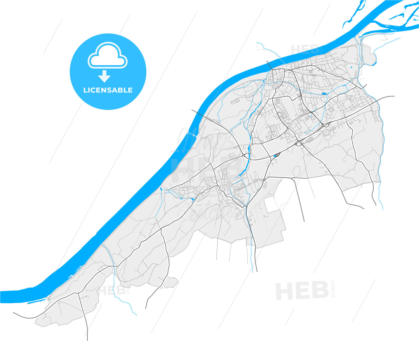 Braunau am Inn, Upper Austria, Austria, high quality vector map