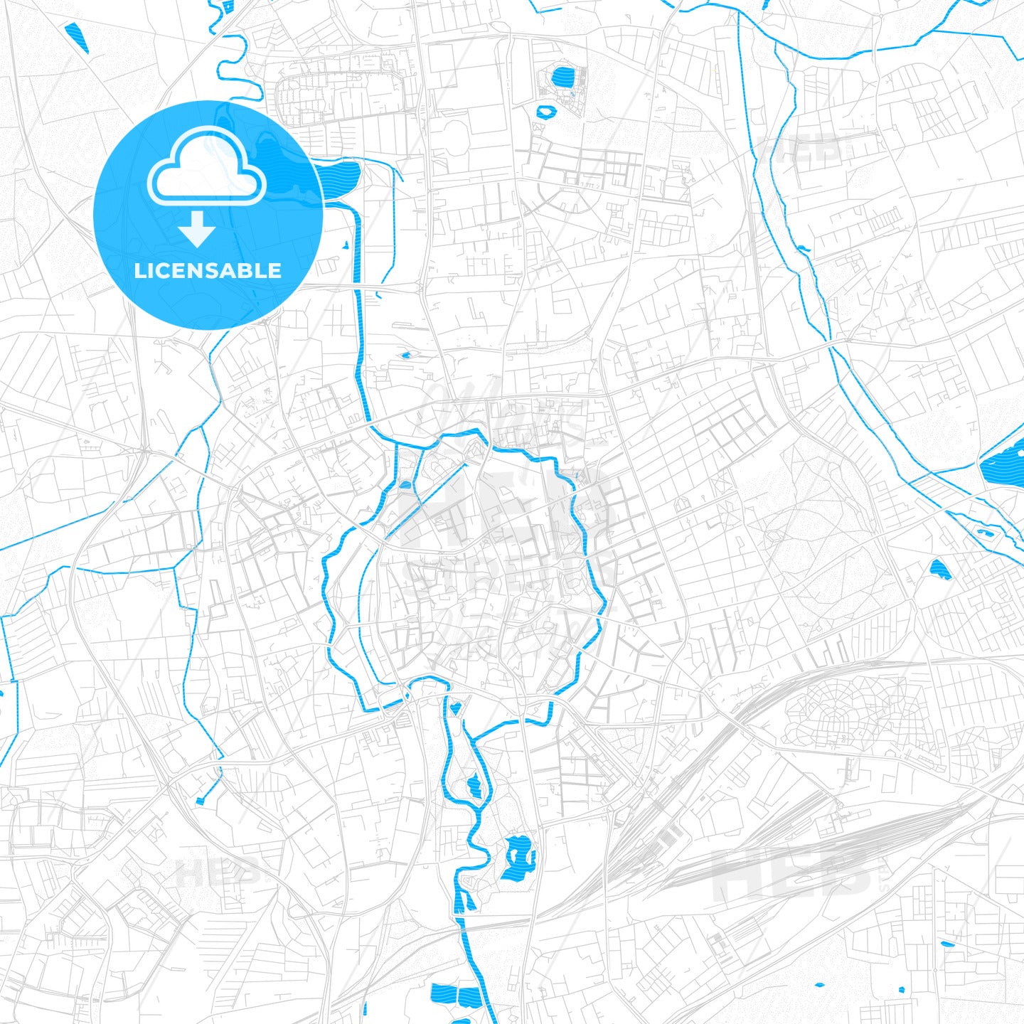 Braunschweig, Germany PDF vector map with water in focus