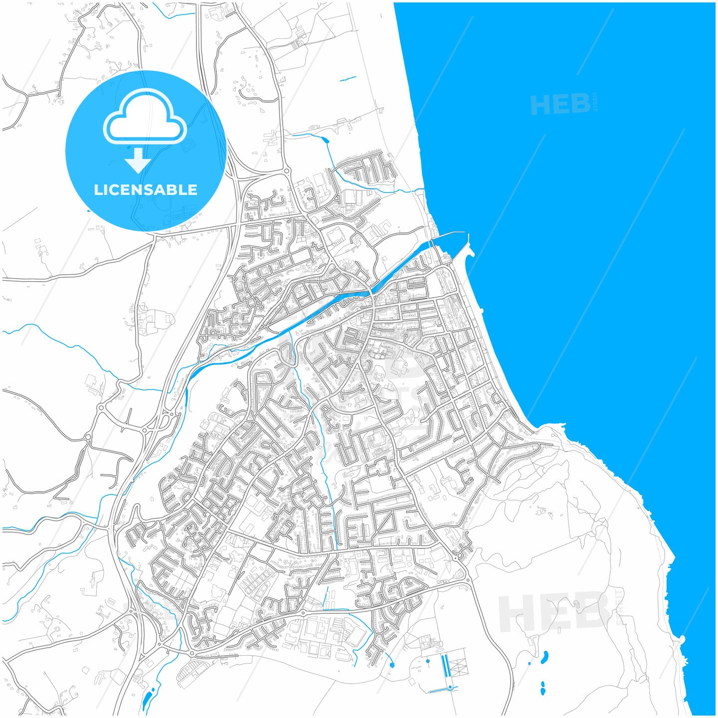 Bray, County Wicklow &amp; County Dublin, Ireland, city map with high quality roads.