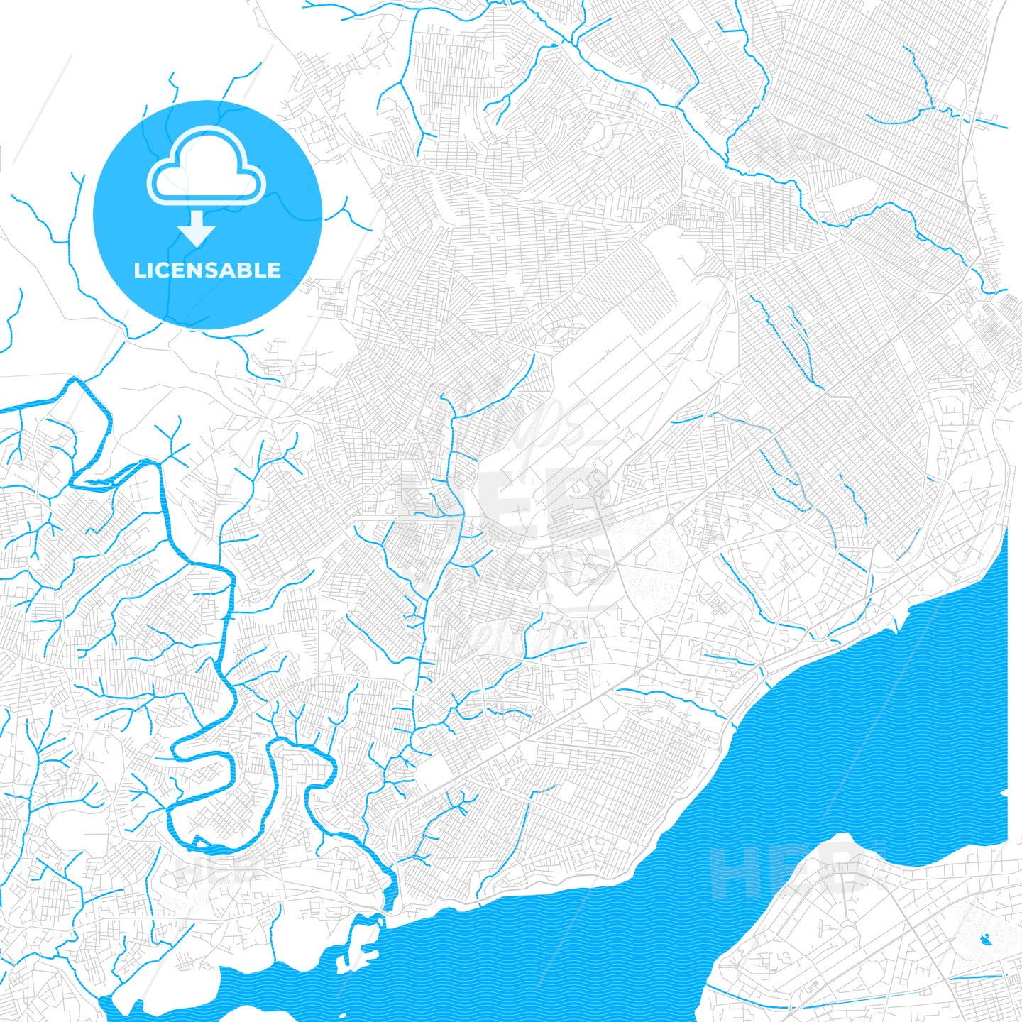 Brazzaville, Republic Of The Congo PDF vector map with water in focus