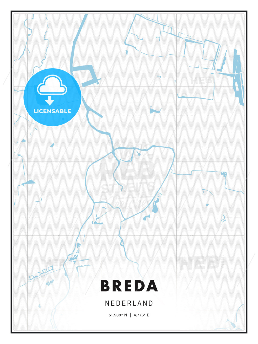 Breda, Netherlands, Modern Print Template in Various Formats - HEBSTREITS Sketches