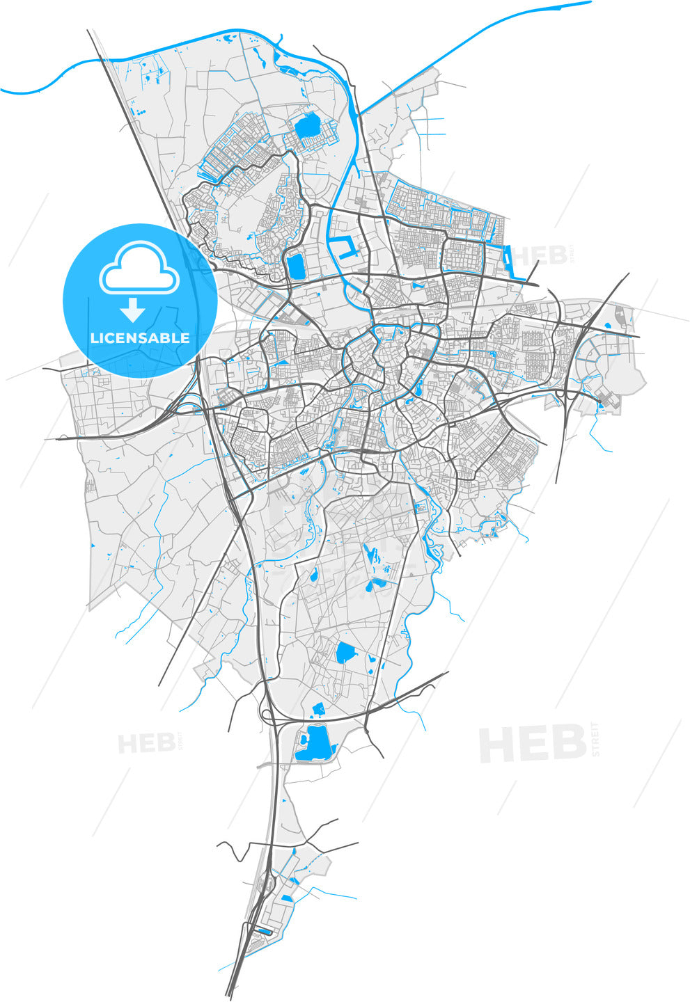 Breda, North Brabant, Netherlands, high quality vector map
