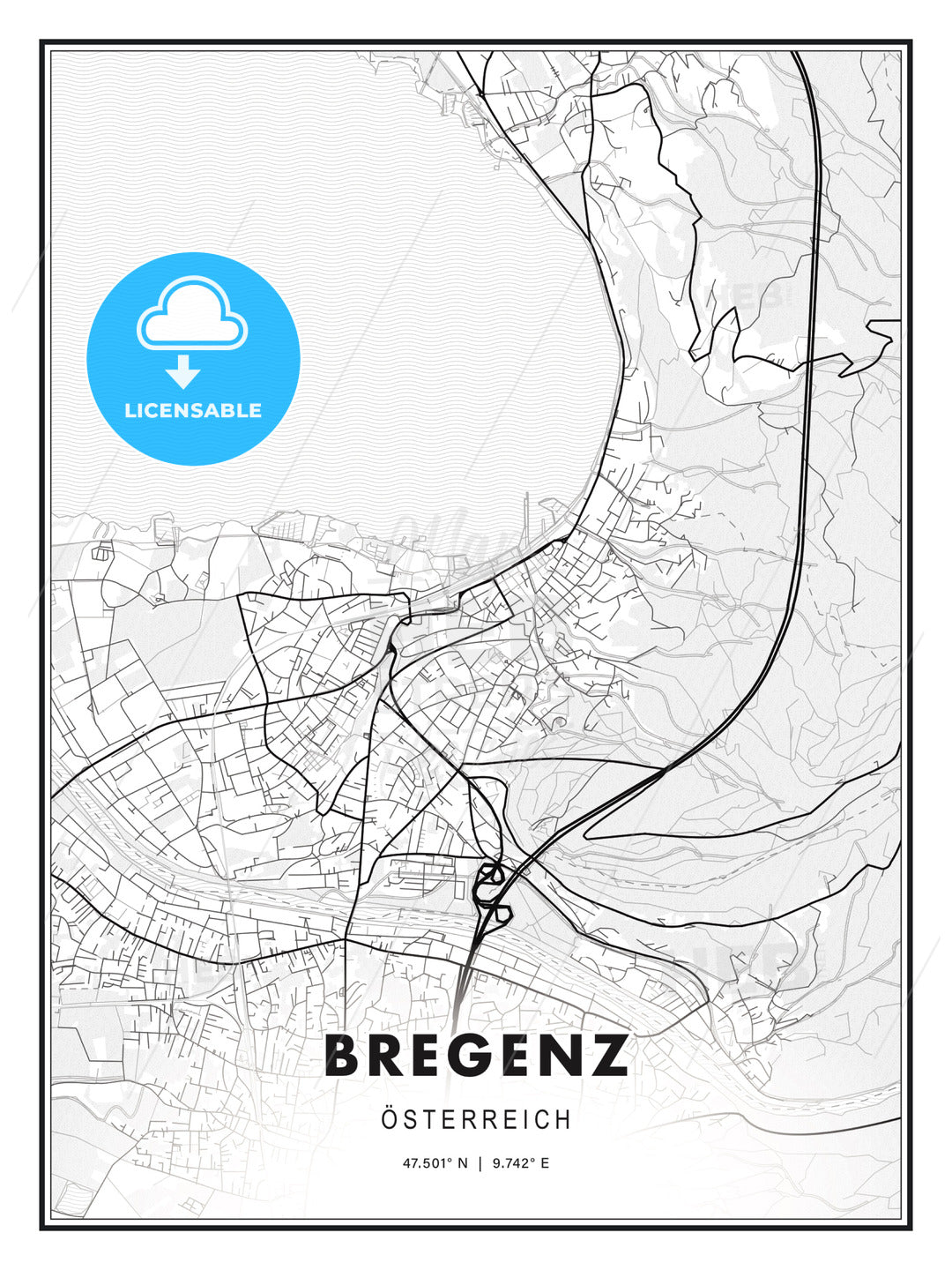 Bregenz, Austria, Modern Print Template in Various Formats - HEBSTREITS Sketches
