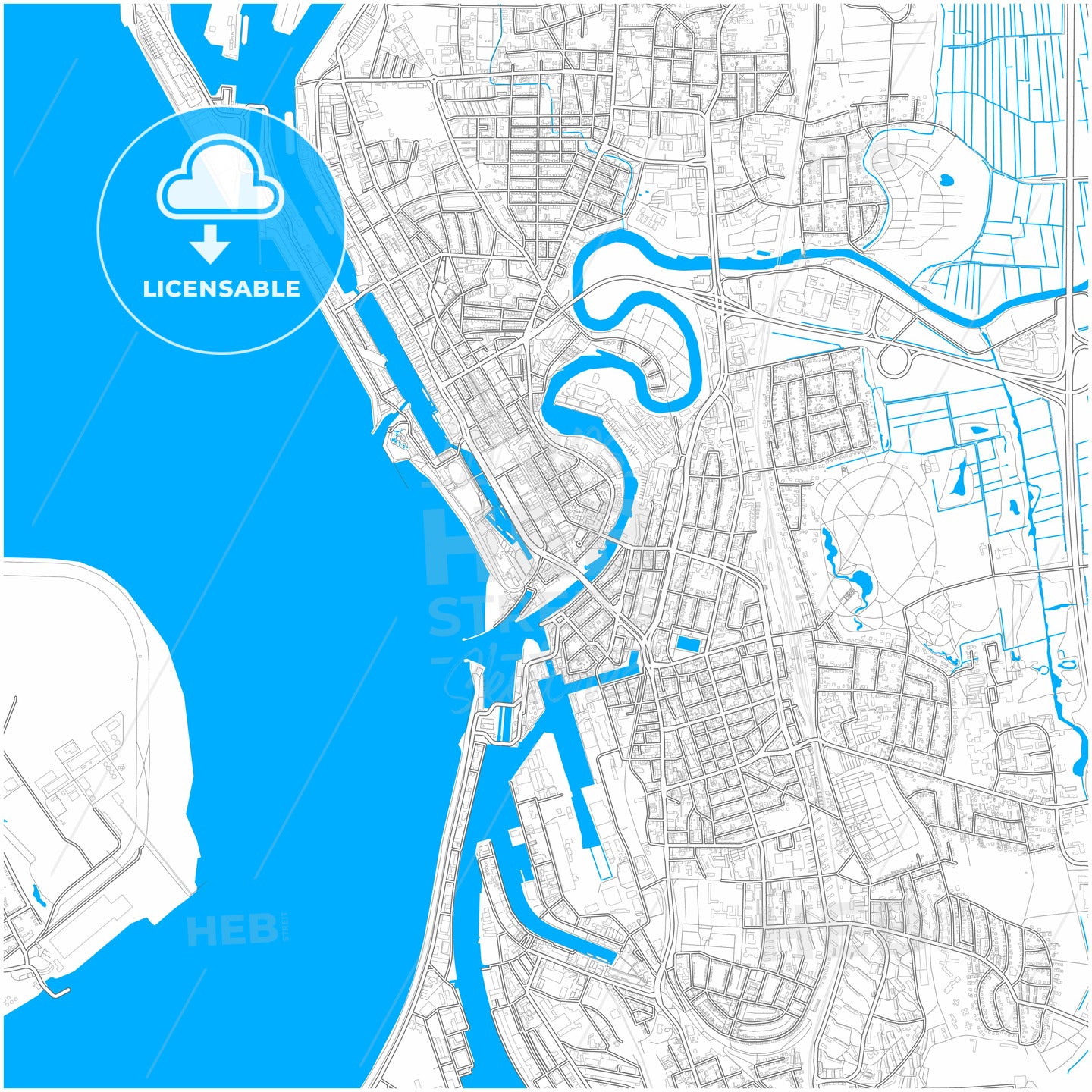 Bremerhaven, Bremen, Germany, city map with high quality roads.
