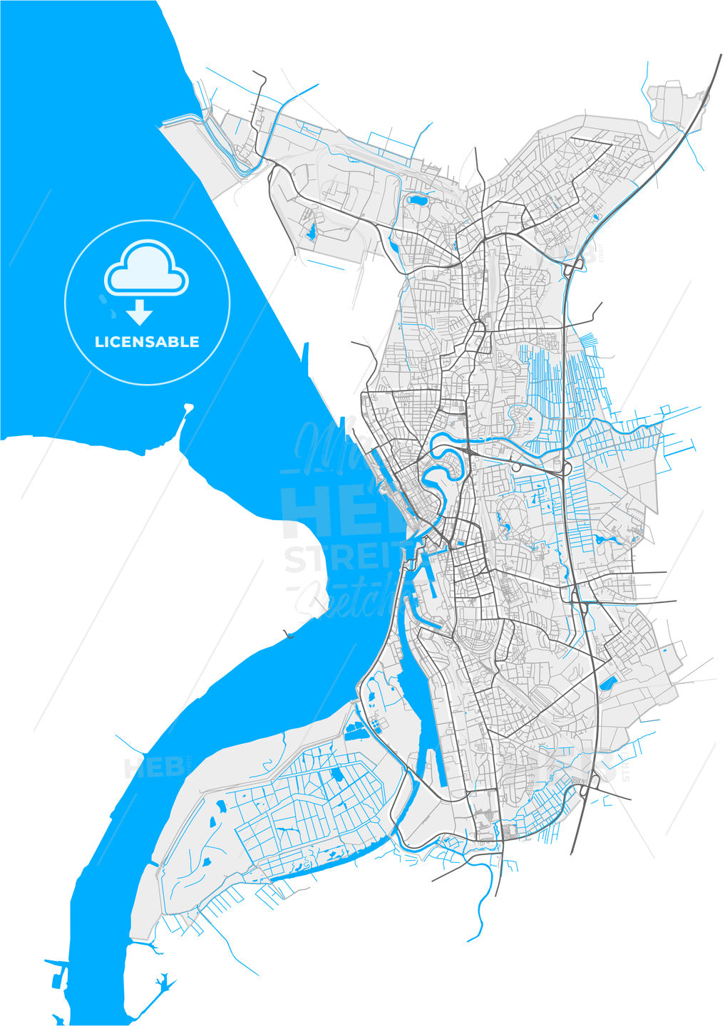 Bremerhaven, Bremen, Germany, high quality vector map