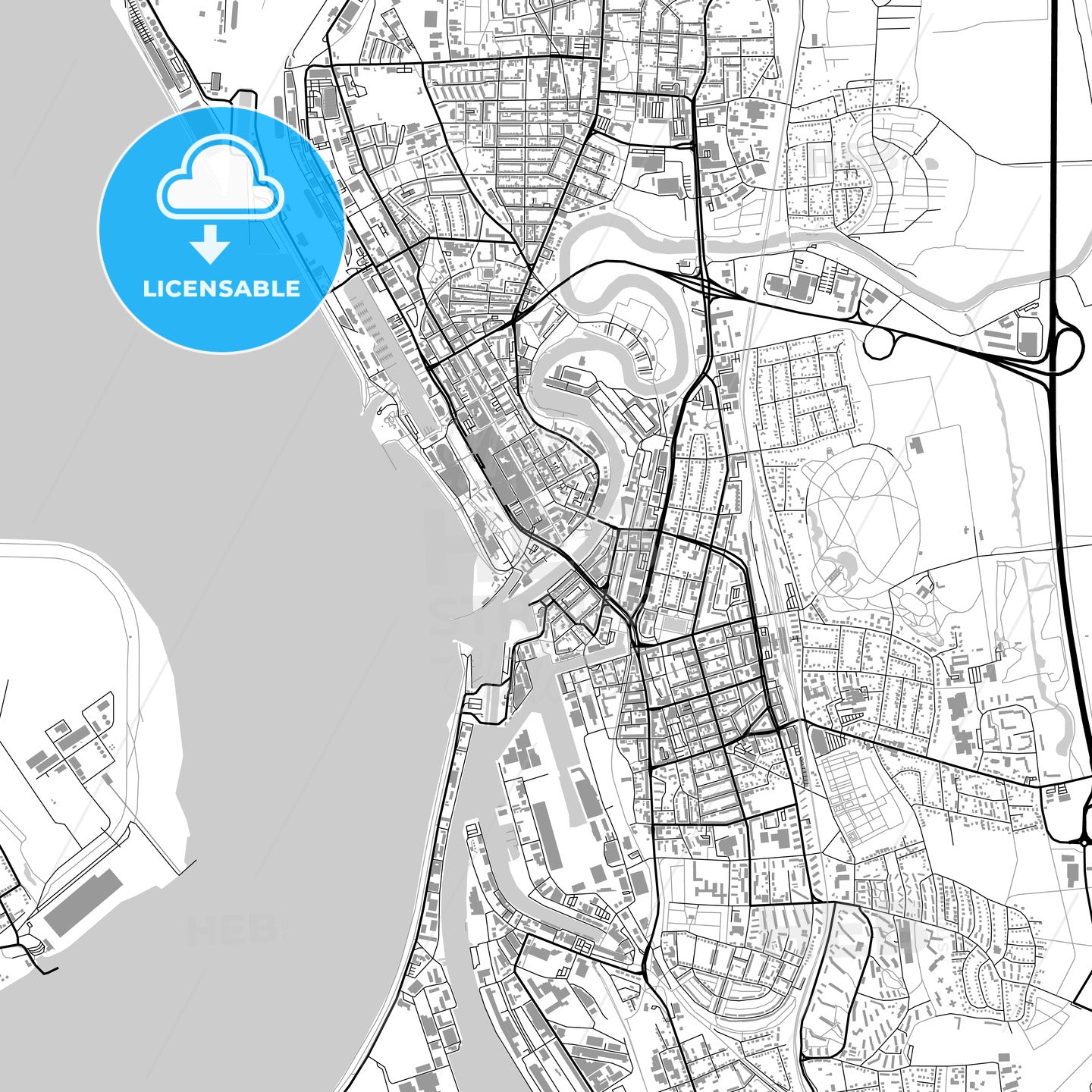 Bremerhaven, Germany, vector map with buildings