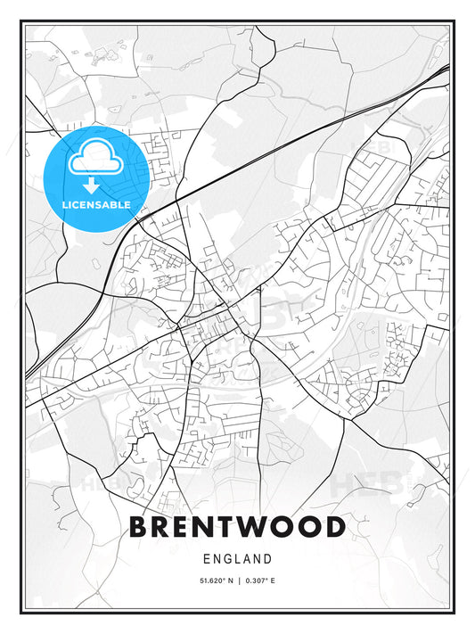 Brentwood, England, Modern Print Template in Various Formats - HEBSTREITS Sketches