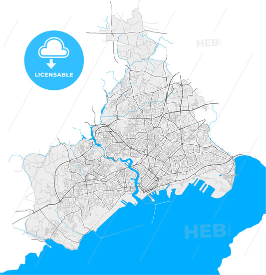 Brest, Finistère, France, high quality vector map